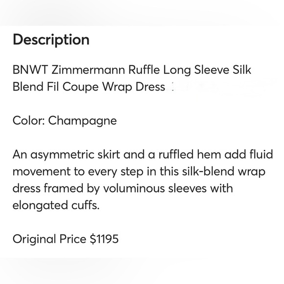 STUNNING Zimmermann Cream Long Sleeve Wrap Dress with Shining Gold Accents - Picture 9 of 16